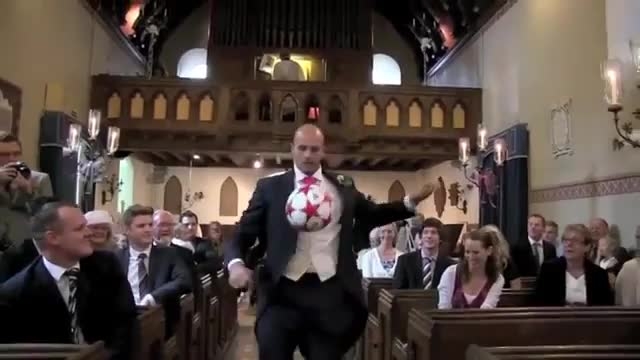 Groom's amazing football skills on wedding day! 