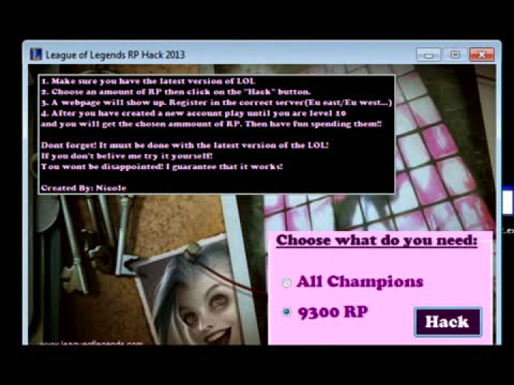 League of Legends RP Hack 2013 - free 9300 riot points