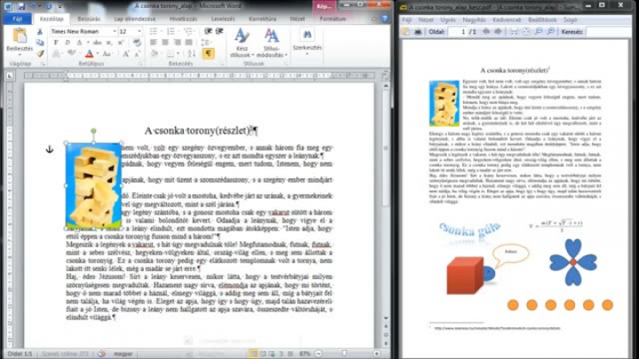 Informatika - szövegszerkesztés, objektumok elhelyezése a szövegben - oktató tananyag