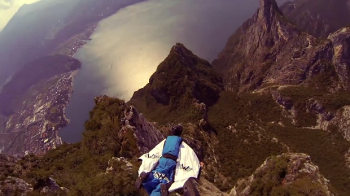 Crazy Wingsuit Flight -- Man Lands on Water Without Parachute_