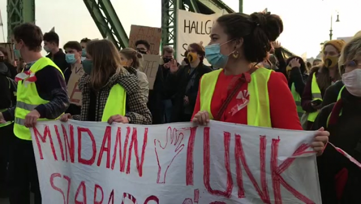 SZFE tüntetés: Át a Szabadság hídon
